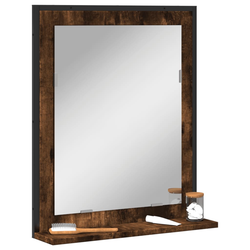 Bathroom Mirror with Shelf Smoked Oak 50 X 12 X 60 Cm Wood Based Material