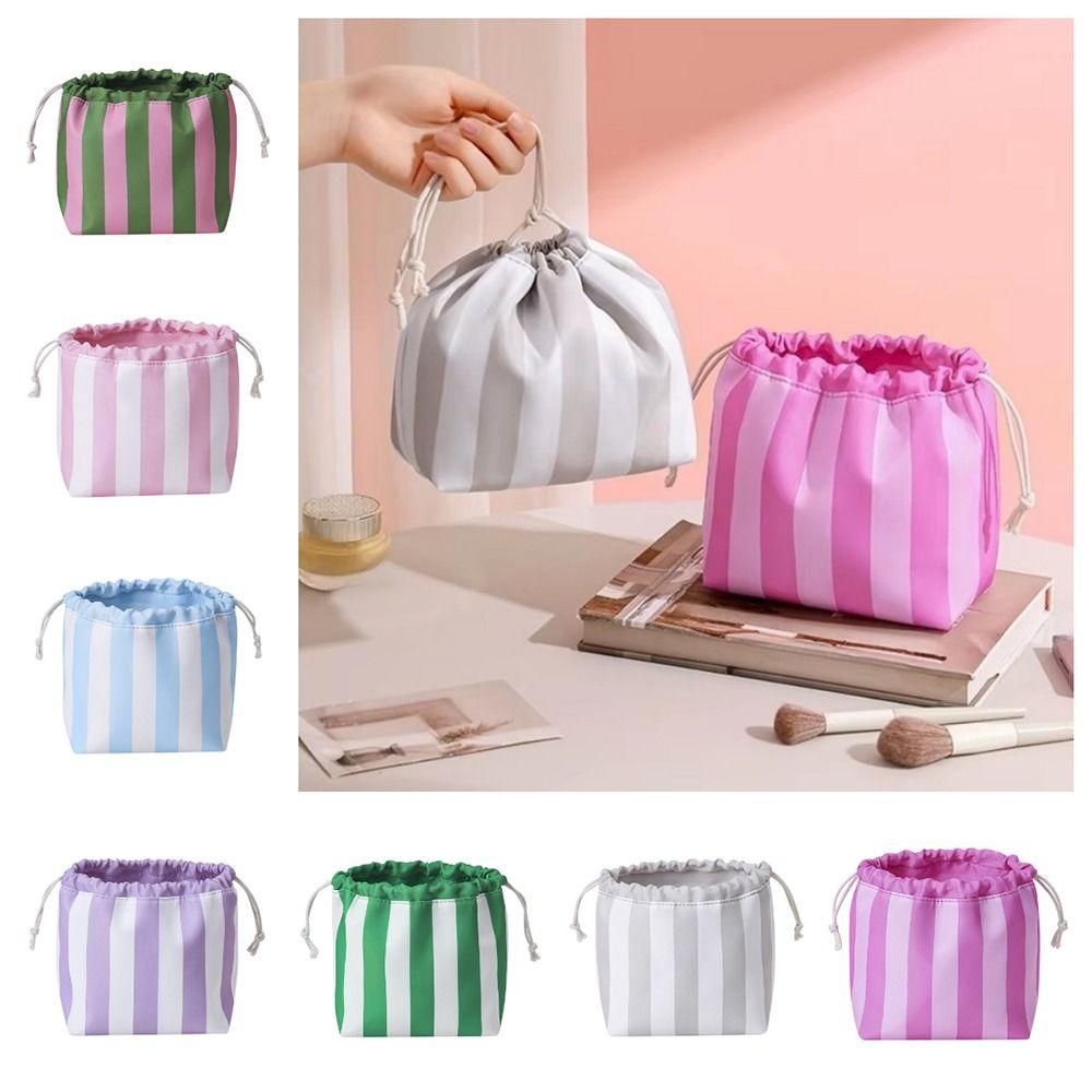 Striped Drawstring Cosmetic Bag Portable Striped Cosmetic Organizer Makeup Bag Organize  Women