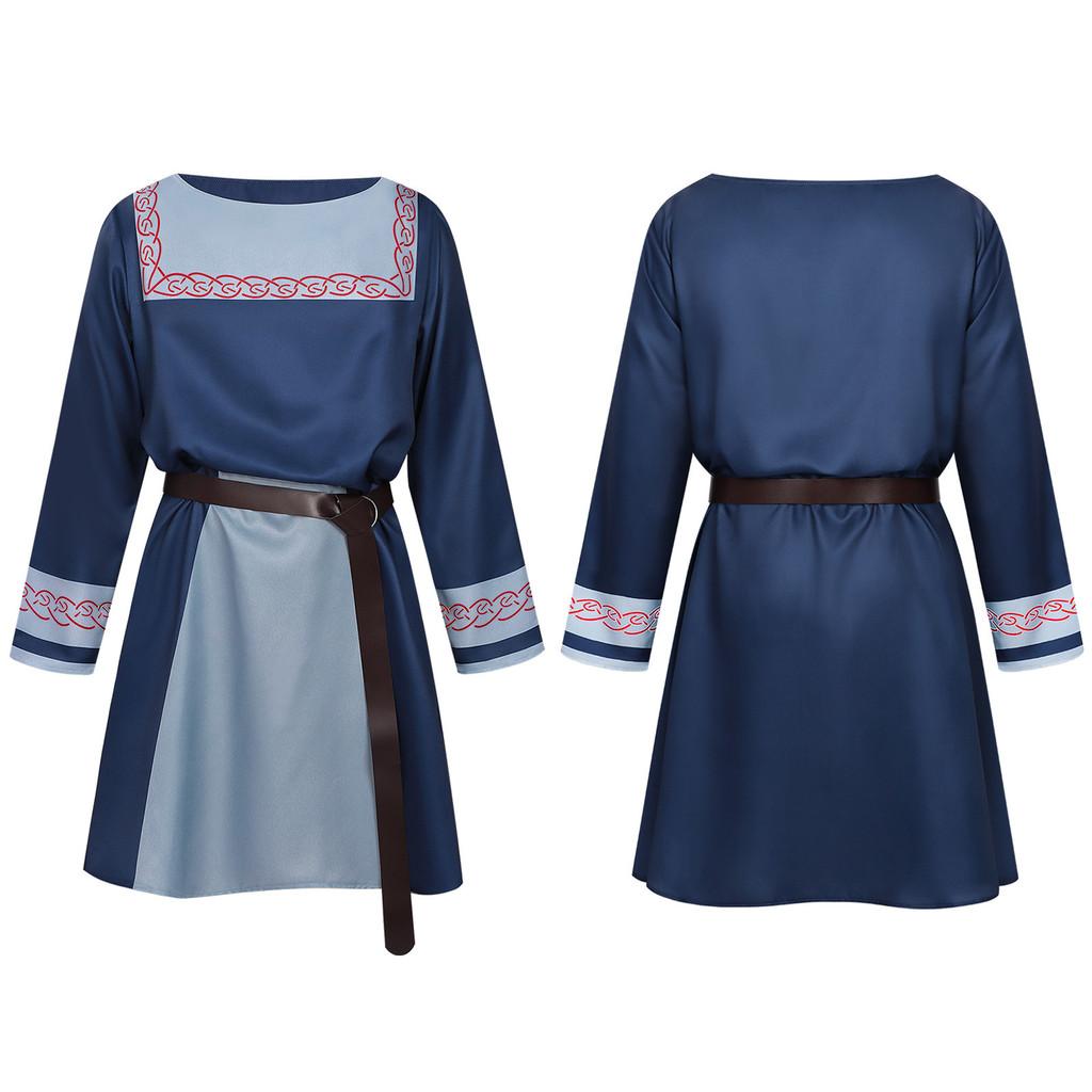 Middeleeuwse Viking Krijger Korte Pij met Geborduurde Print Voor Larp Cosplay En Kostuums