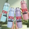 1PC Yokiao Red Block Text Logo Print 750ml Colorful Plastic Sports Water Bottle Leakproof Pop Lid with Straw for Outdoor Office Home Use