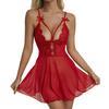 Sexy Women Nightdress Low-cut V Neck Hollow Out Sleeveless Backless See-through Lace Mesh Bow Decor Irregular Club Honeymoon Wedding Night Lady