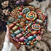 Colorful Swirl Lollipop and Candy Pattern Round Metal Tin Sign D Flat Printing Sweet Treat Wall Plaque For Home Decor