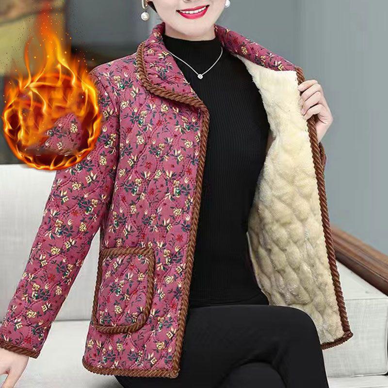Middle-Aged Elderly Mothers Add Velvet Thicken Outerwear Warm Cotton-Padded Jacket Winter Loose Cotton Women Jacket