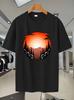 67G2025 Breathable Mesh Sport T-shirt - Black Short Sleeve Round Neck with Mountain Sunset Graphic Print