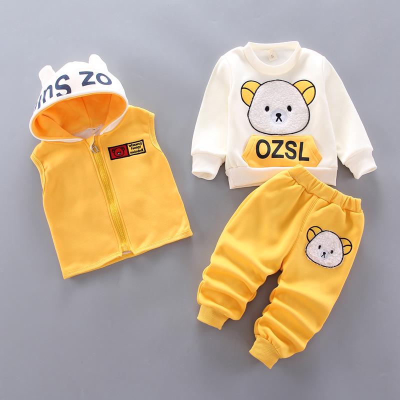 Baby Boy Clothes Pure Cotton Thick Warm Casual Hooded Sweater Cartoon Cute Bear Three-piece Baby Girl Suit