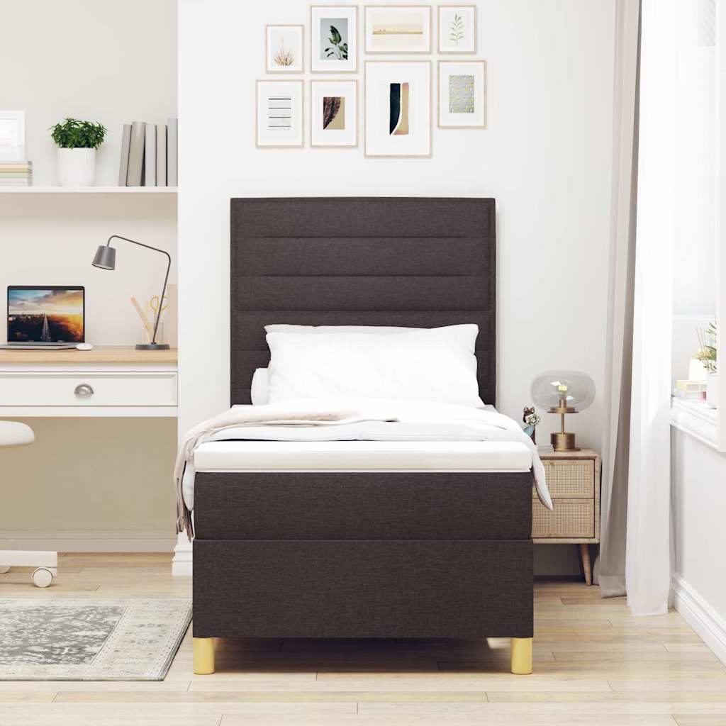 Boxspring Bed with Headboard Dark Brown 90 X 190 Cm Fabric