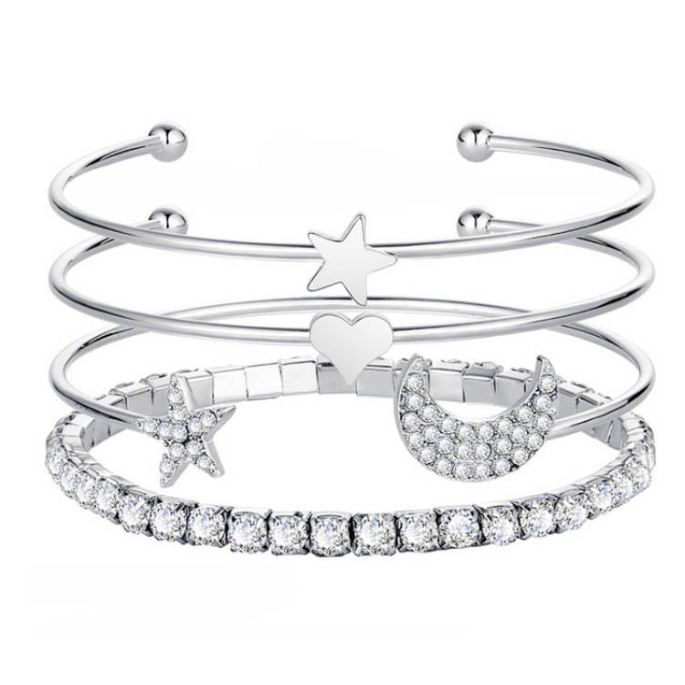 RUI RUI YU 4Pcs/set Women Fashion Bracelet Stylish Diamond Star Moon Concise Openings Bracelet