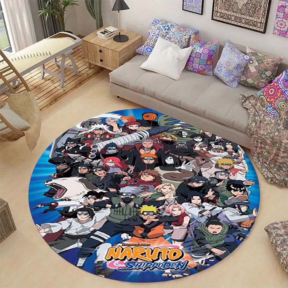 Naruto Uzumaki Akatsuki Printed Round Rug Soft Anti-Slip Carpet for Home Bedroom Living Room Gaming Room Dorm Decor