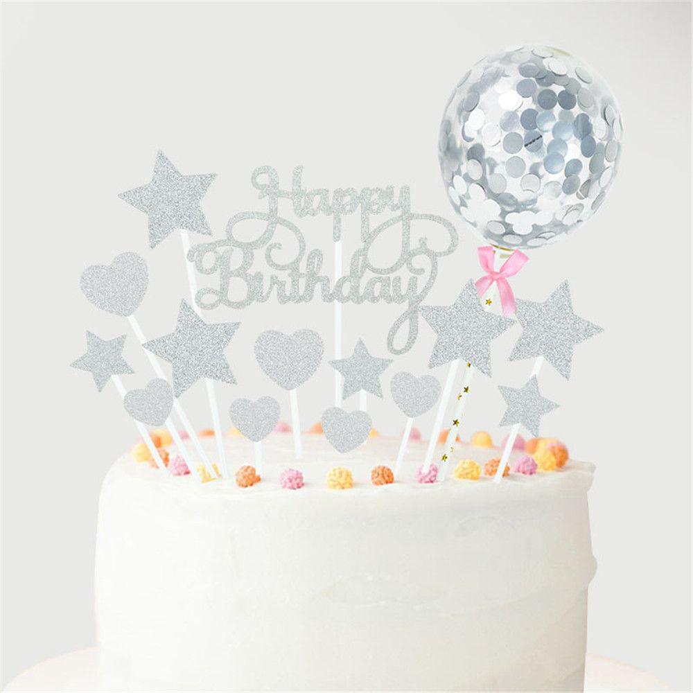 Baking Confetti Balloon Dessert Decor Cupcake Flag Cake Insert Cake Topper Happy Birthday