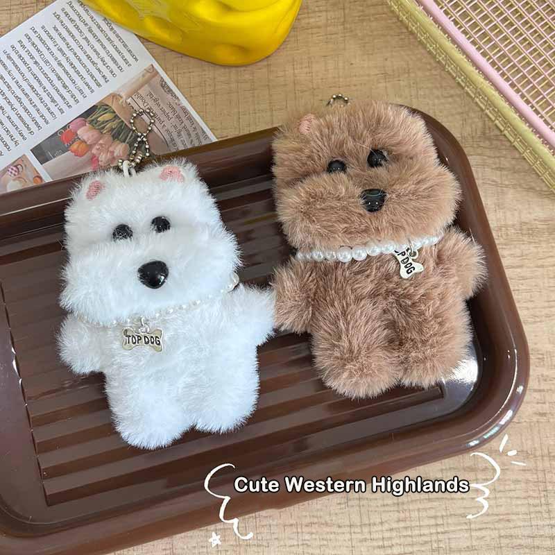 Kawaii West Highland Plysch Nyckelring Tecknad Valp Gosedjur Nyckelring Par Nyckelring Härlig Väskhänge Gåvor