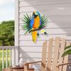 Xiaobudian Metal Parrots Wall Art Decor, Bird Garden Hanging Parrot Flower Leaf Pendant, Outdoor Tropical Ornament, Weather-Resistant for Yard