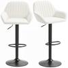 Set of 2 Swivel Bar Stools Adjustable Height 62-83 Cm Upholstered In Velvet Backrest and Footrest Cream