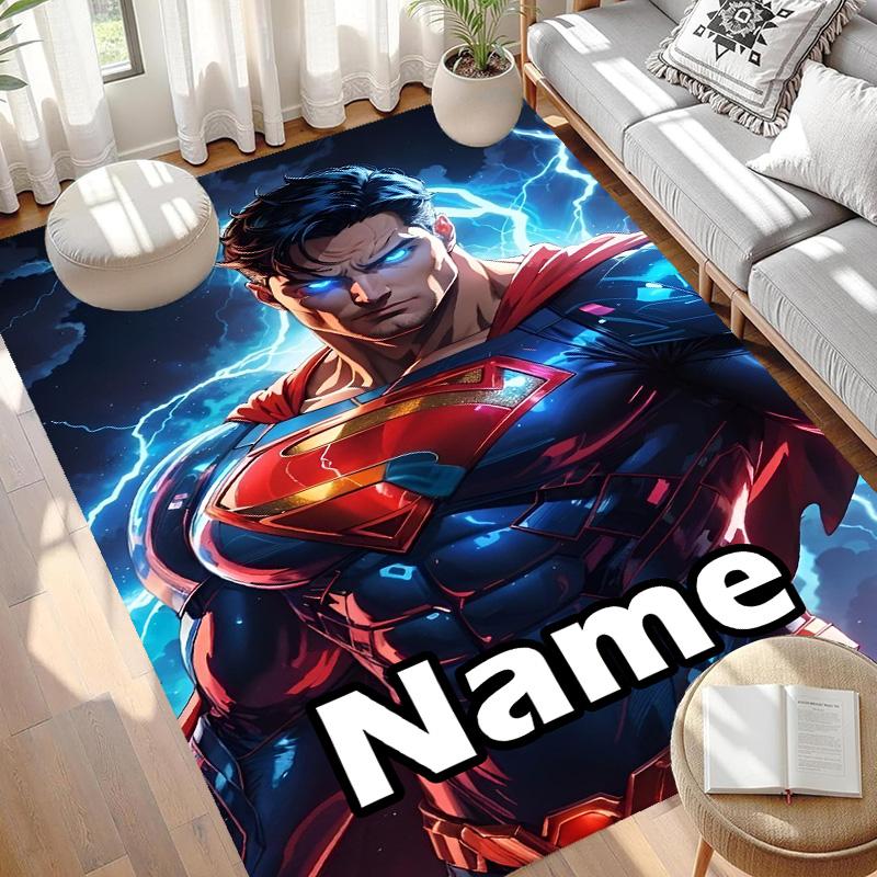 Benutzerdefinierter Name Personalisierter Superman Druck Teppich, Vielseitiger Wohnkultur Teppich, für Spielzimmer, Wohnung, Balkon, Eingangsbereich, Flur Geschenk