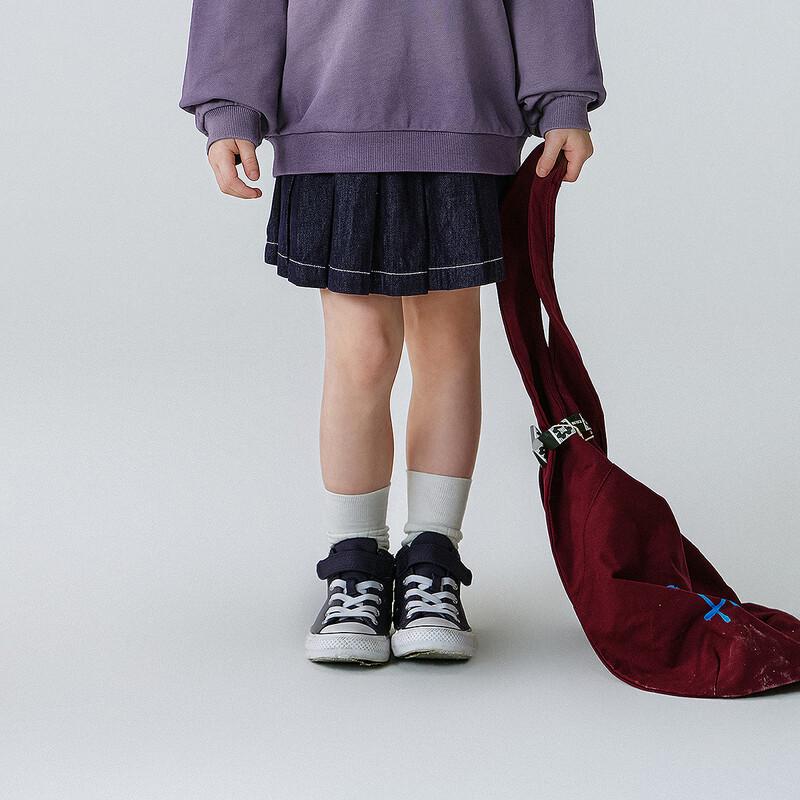 Minibala Girls' Preppy Denim Pleated Skirt
