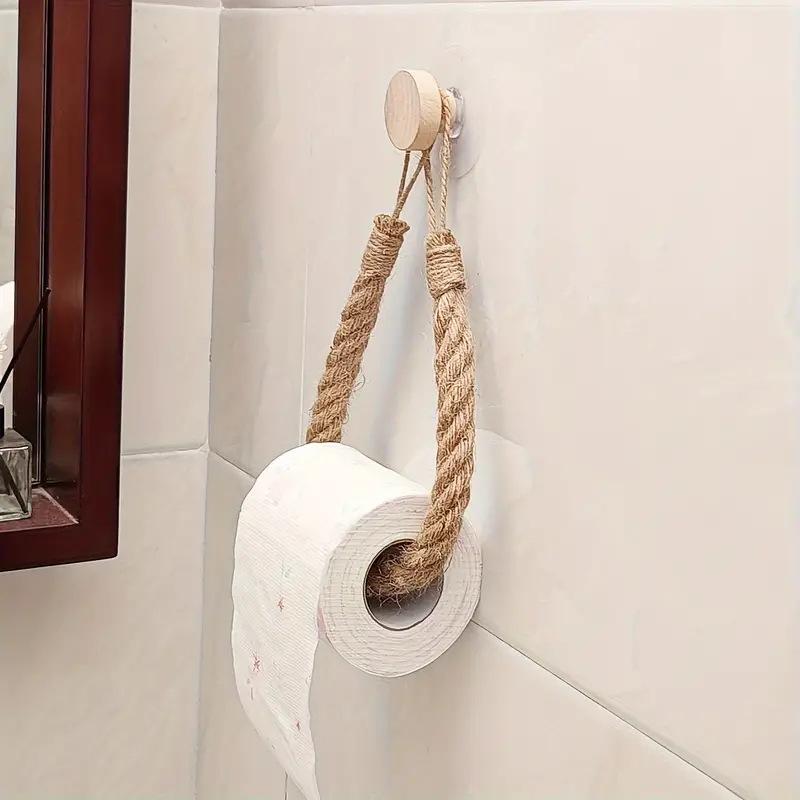 Nail-free Woven Hemp Rope Paper Towel Holders Rack Bathroom Towel Hook Toilet Paper Holder Towel Rack Beige Hemp Color