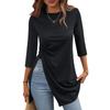 Women's Fashion Casual Split Hem T Shirt Round Neck  3/4 Sleeve  Short Sleeve