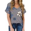 Women's Summer Fashion Casual Print V Neck Short Sleeve Top Blouse