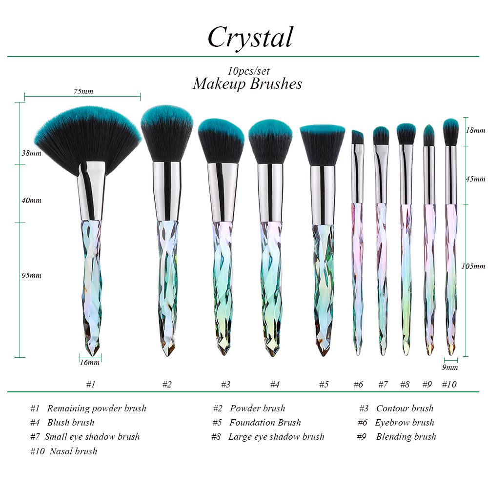 10PCS Crystal Makeup Brush Set Loose Powder Powder Blusher Contour Foundation Make-up Eye Shadow Concealer Beauty Tool Set ZH