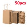 50pcs Brown Kraft Paper Bags-kraft Paper Handbag Milk Tea Baking Take-out Packaging Handbag Mid-Autumn Festival Gift Shopping Bag