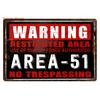 Warning Area 51 Vintage Metal Tin Sign UFO Activity Area Caution Danger Wall Plaque Retro Painting Sticker Home Decor 8x12 Inch