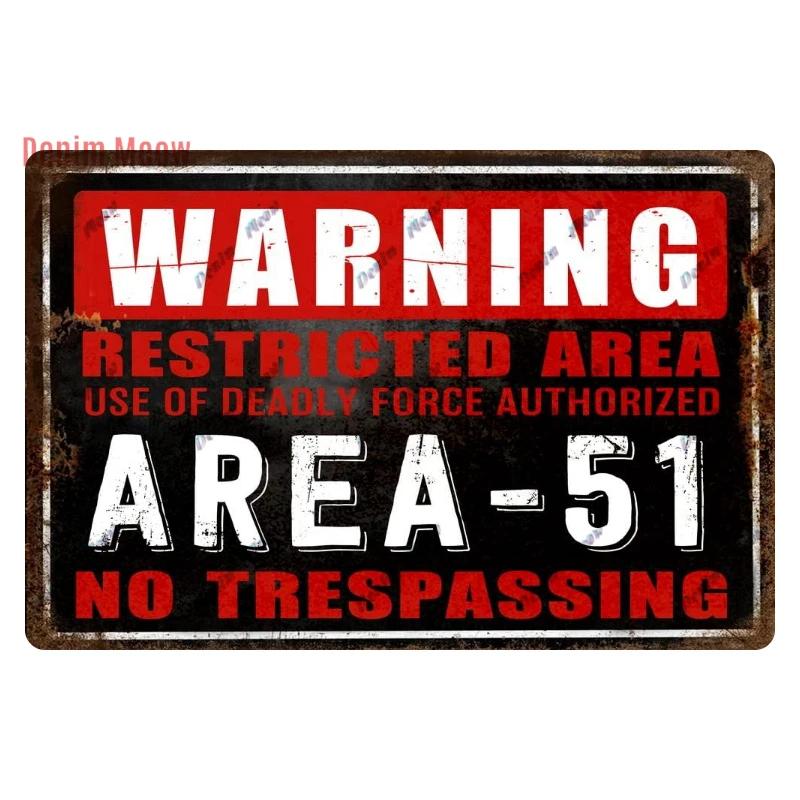 Warning Area 51 Vintage Metal Tin Sign UFO Activity Area Caution Danger Wall Plaque Retro Painting Sticker Home Decor 8x12 Inch