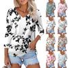 Women's Fashion Casual V Neck 3/4 Sleeve Loose Printed T-Shirt Ladies Top