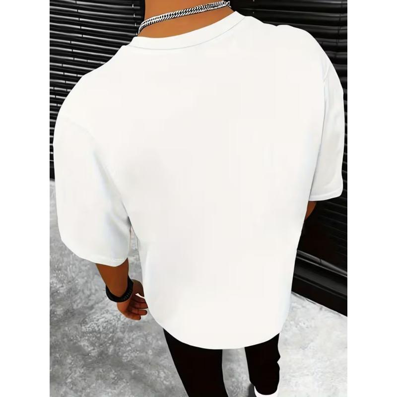 European Sizes Russian Text Printed T-Shirt, Casual Crew Neck T- Shirt, Comfortable for Daily Wear