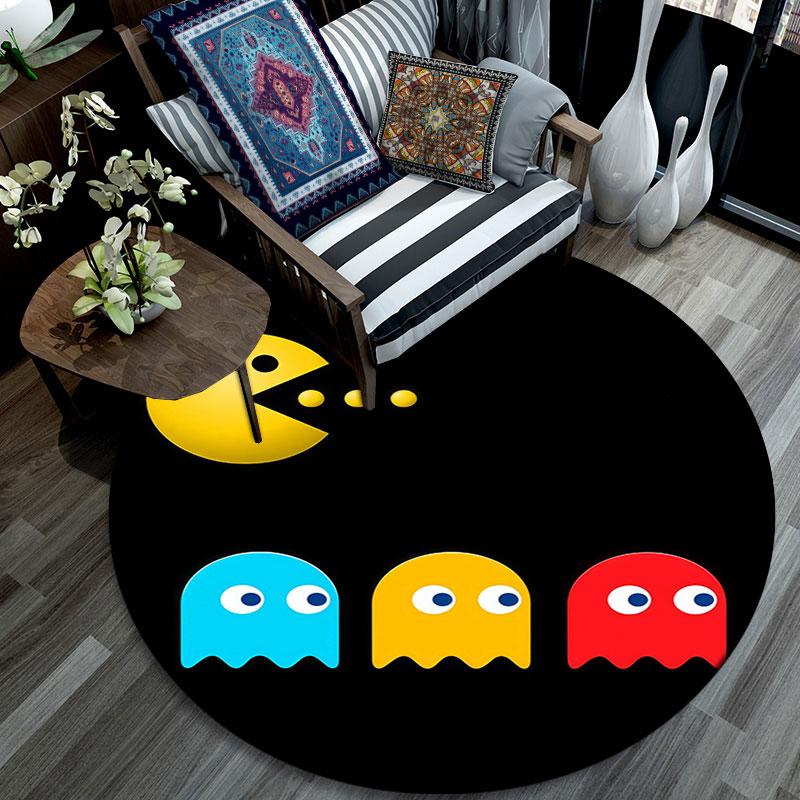Pac‑Man Cartoon Pattern Round rug,Carpet Rug for Living Room Bedroom Playroom ,Non-slip Floor Mat,Holiday Gifts and Birthday Gifts.