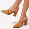 Women's Wide Width High Heel Mules, Chunky Heel Closed-Toe Slides, European Wholesale Slippers for Women