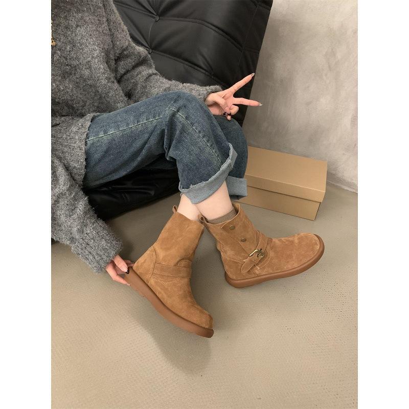 Retro Birkenstocks Small Boots 2025 Autumn and Winter Korean Soft-soled Martin Boots Medium Boots Naked Boots
