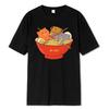 T-shirt Stampate da Uomo Stile Giapponese Gatti Carini in Ciotola di Noodles Traspiranti Ampie Abbigliamento Casual Tshirt
