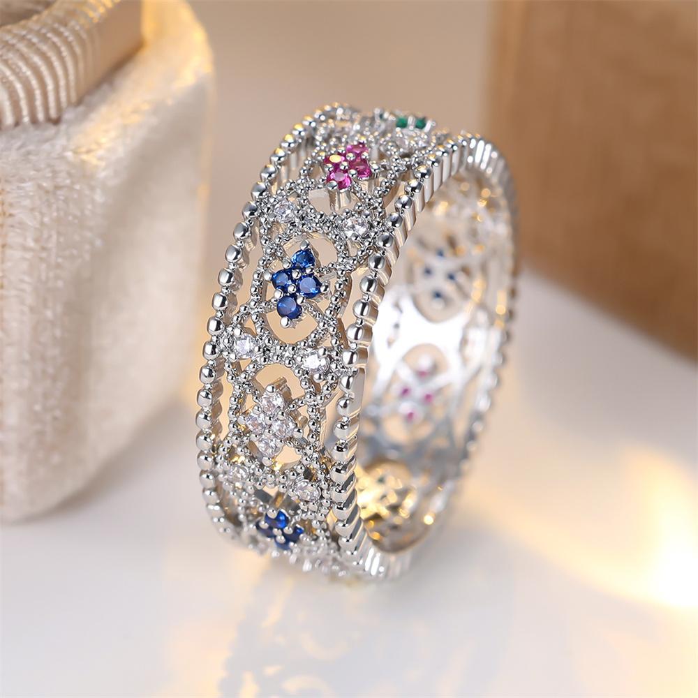 Multicolor Zircon Hollow Oval Rings For Women Vintage CopperColor Engagement Ring Wedding Jewelry Bridal Valentine's Day Gifts