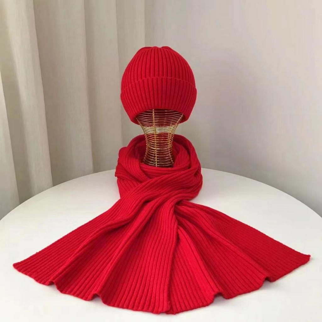 And New Korean Autumn Winter Knitted Scarf Hat Twopiece Wool Hat Womens And Mens Parentchild Solid Color Scarf