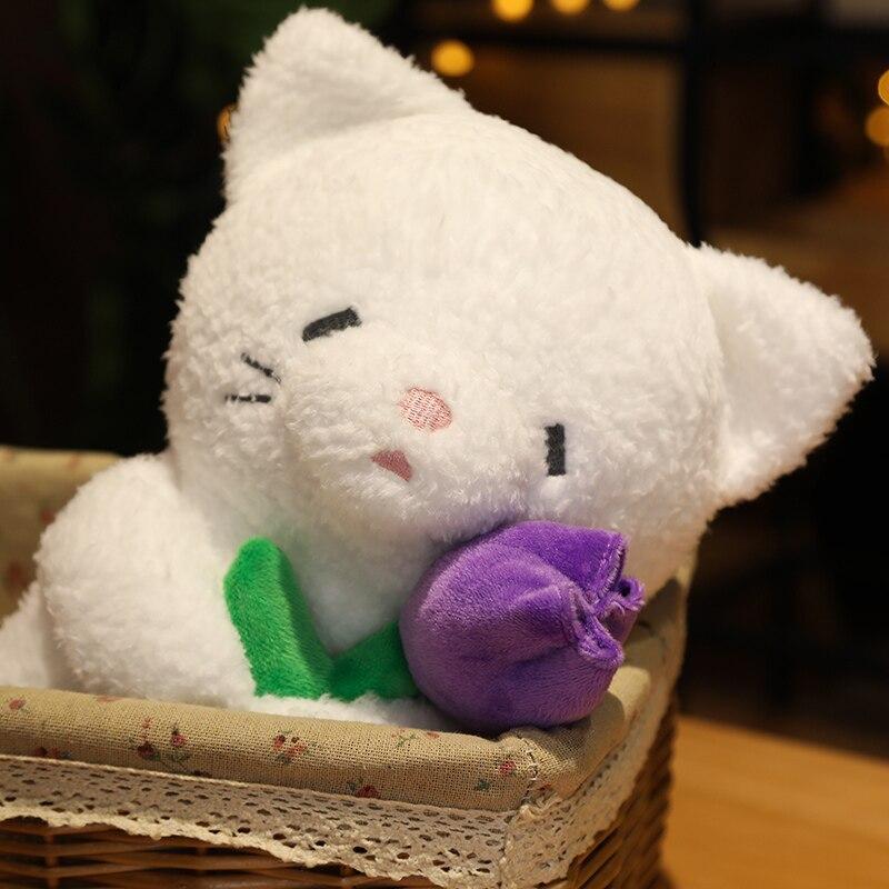 Lovely Teddy Bear Rabbit Cat Holding Flowers Plush Toys Kawaii Animal Dolls Stuffed Pillow Girls Valentine 'S Gift