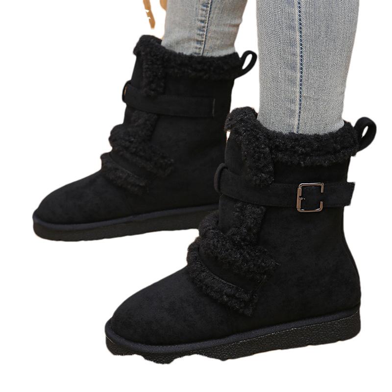 Bont Flats Dames Sneeuw Enkellaarsjes Suède Kort Pluche Designer Nieuwe Katoenen Schoenen 2025 Trend Warm Knus Casual Winter Botas De Mujer