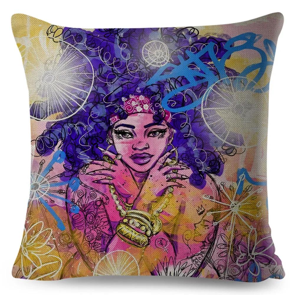 Afrikanische Frauen Kissenbezug Deko Bunt Cartoon Dame Traum Kissenbezug Polyester Kissenbezug für Schlafzimmer Sofa Zuhause