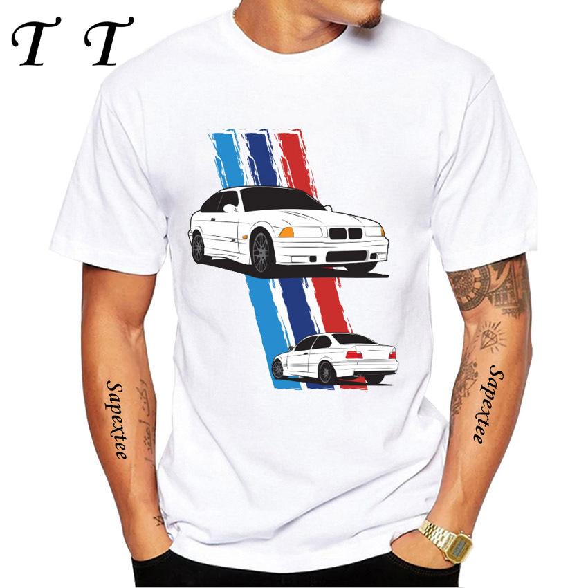Ny Sommar Herr Kortärmad Vintage Tyskland Eudm E36 M3 T-shirt Legend Sportbil Design Pojke Vardagstoppar Cool Man T-shirts Vit