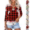 Women's Casual Christmas Print Button Down Shirt with 3/4 Sleeves