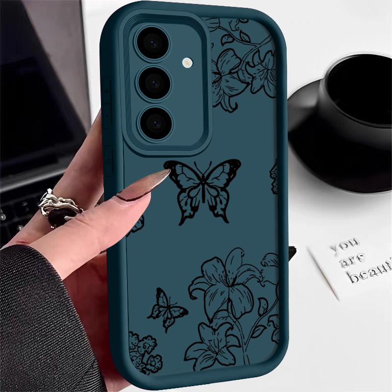 Schmetterling Stoßfeste Silikonhülle für Samsung Galaxy S25 S24 S22 Ultra Plus S23 S21 S20 Fe A55 A54 A53 A52 A35 A34 A15 5g Weiche Linsenschutzhülle