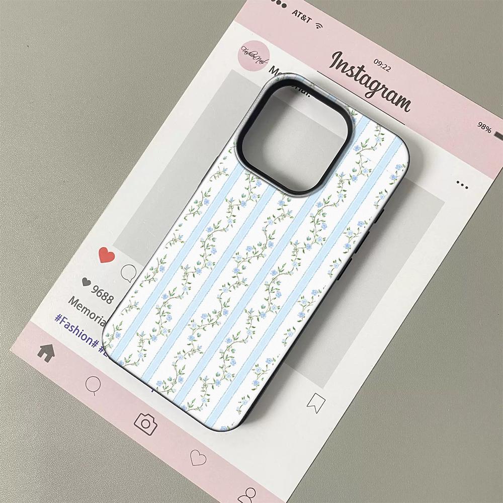 Light Blue Floral Stripe Lichee Leather Pattern Phone Case For Samsung S26 S25 S24 S23 S22 S21 S20 S10 Plus FE Ultra 4G 5G