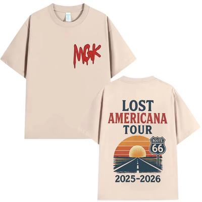 MGK Lost Americana Tour 20252026 Graphic T Shirts Men Women Harajuku Vintage Oversized Tshirts Summer Male Cotton Tops Tshirt