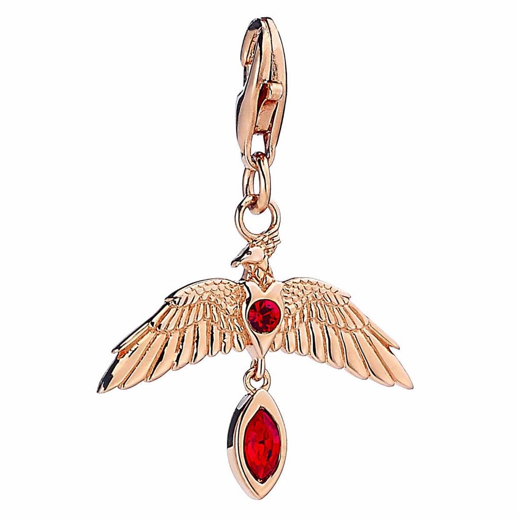 Harry Potter sterling silver Fawkes Rose Gold Plated clip on charm with crystals