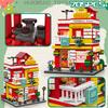 City Street View Coffee Burger Shop Hotel Model Building Blocks DIY Architecture Commercial Street Bricks Toys Adult
