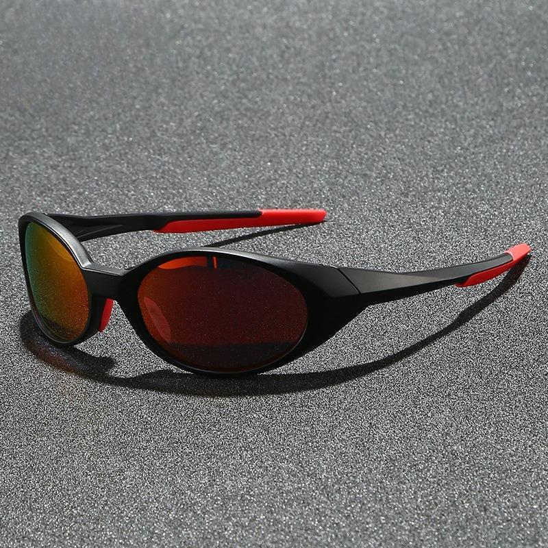 Outdoor Sport Polarisierte Sonnenbrille Damen Herren Unisex Ovales Gestell Reflektierende Verspiegelte Gläser Farbige Patchwork-Tönungen