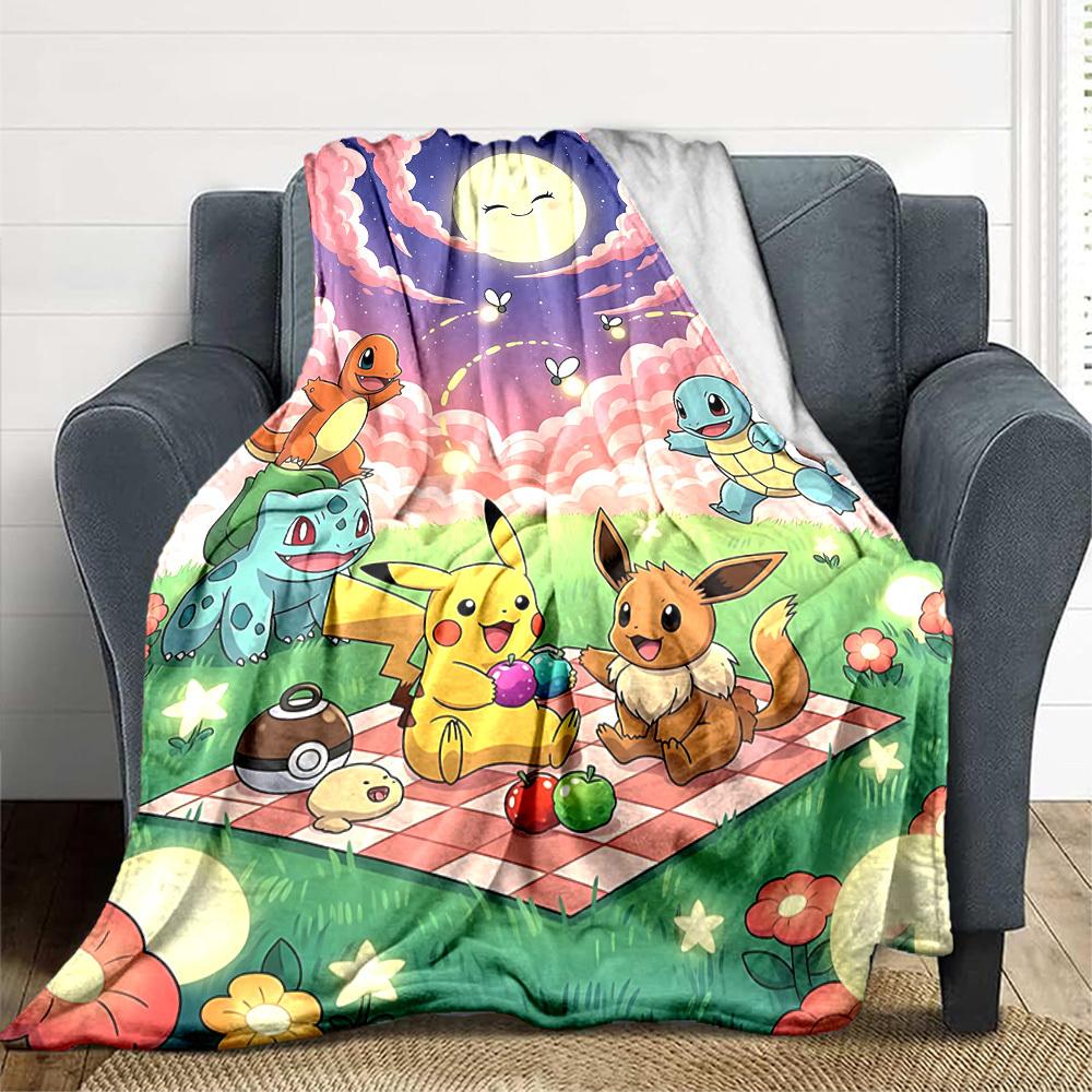 1pc Pokémon Blanket Lightweight Flannel Blanket Throw Blanket For Sofa, Bed, Travel, Camping, Livingroom, Office, Couch
