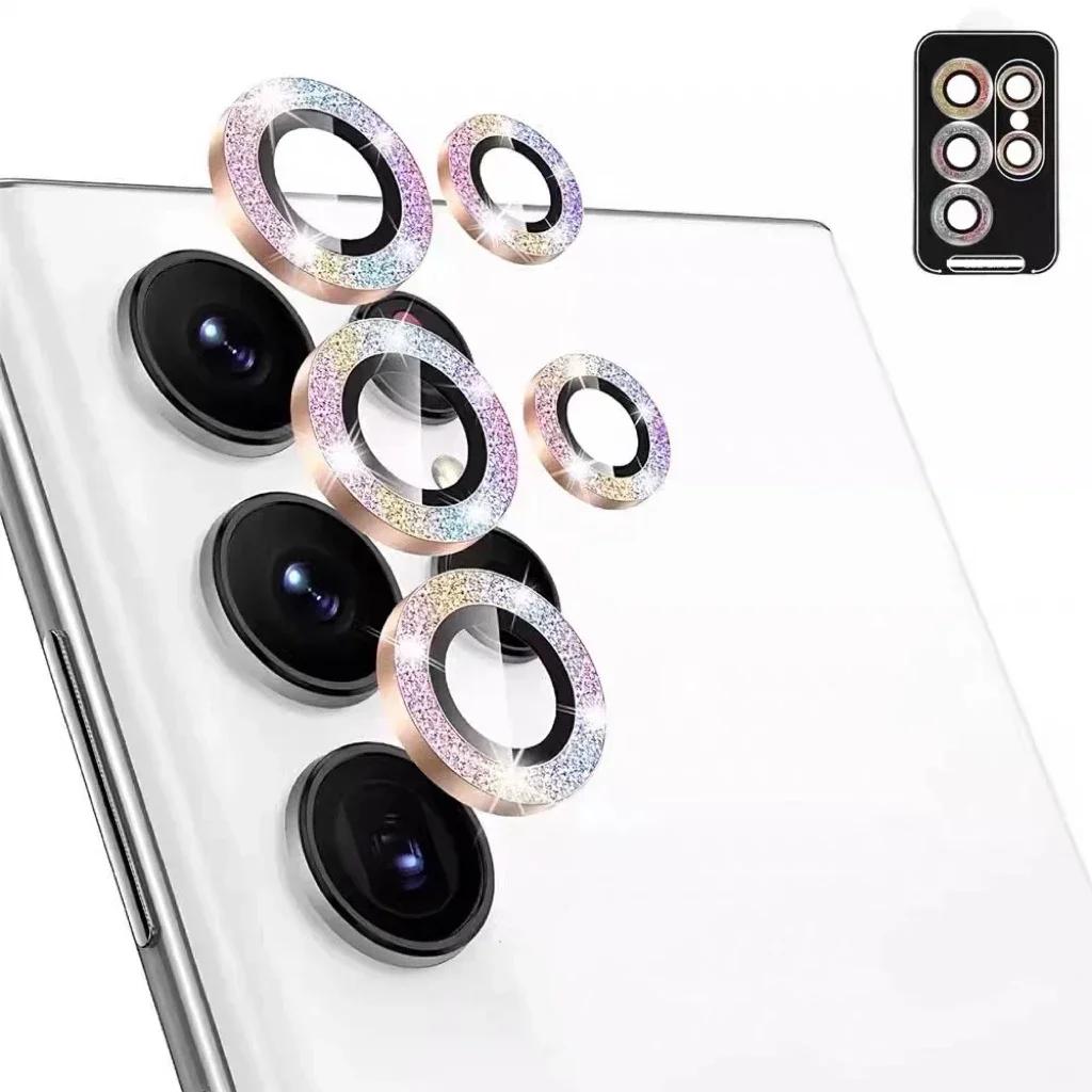 Glitter Camera Lens Protector Film For Samsung Galaxy S23 S24 S25 S26 Ultra Plus Full Cover Metal Ring Glass Lens Film