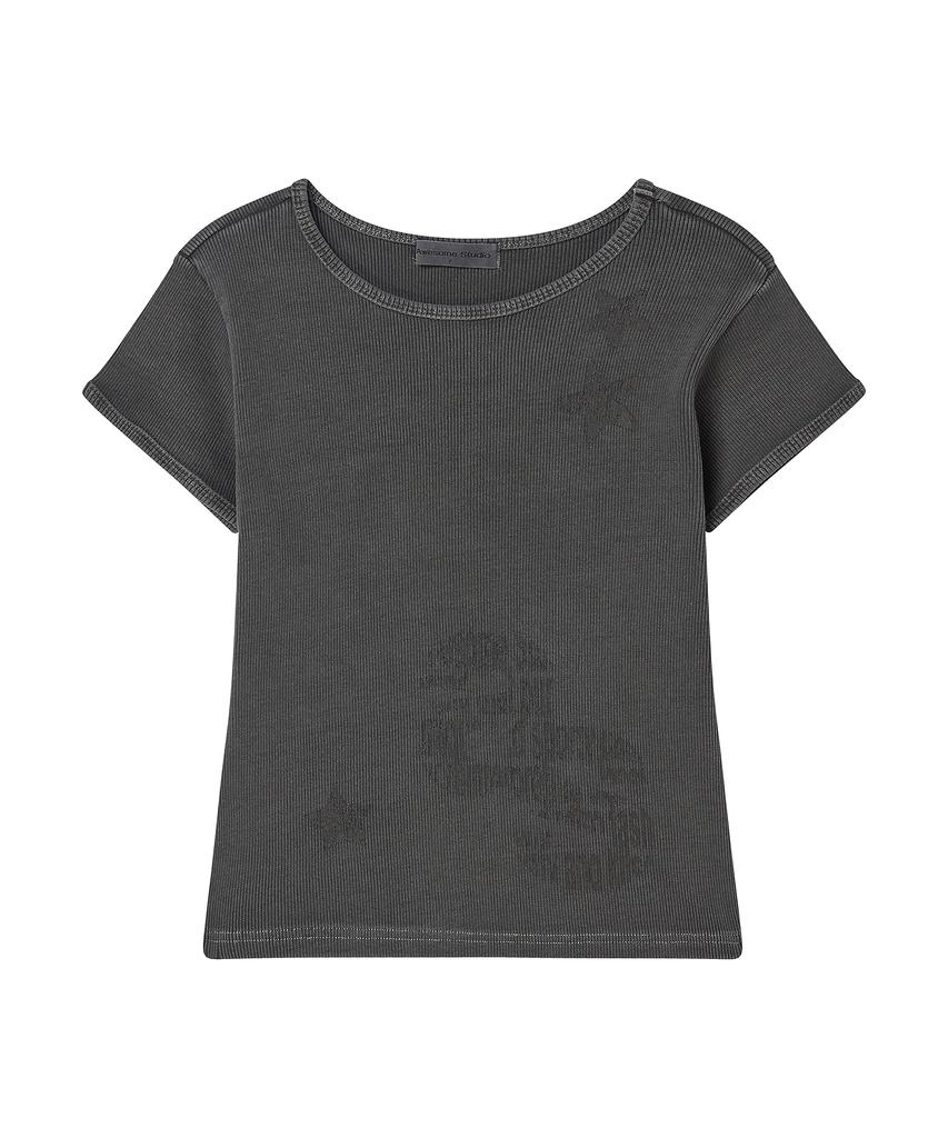 AWESOME STUDIO Pigment Ribbed Graphic T-Shirt Charcoal