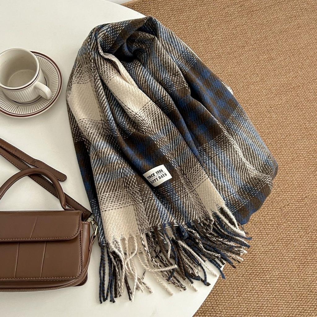 Autumn and Winter New Scarf for Women, Korean Version Cashmere Thickened Student Warmth, Cozy Atmosphere Scarf for Men, Houndstooth Versatile