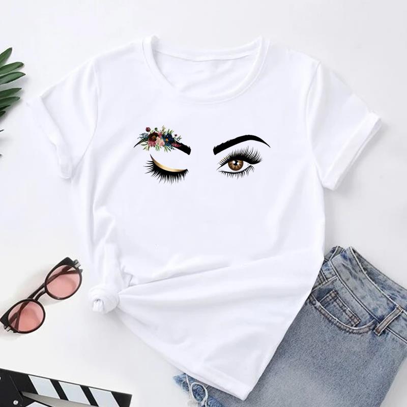 (Asiatische Größe) Frauen Drucken T-shirt Top Mode Wimpern Stil Nette Trend 90er Jahre T Shirt Frau Weibliche Kleidung Kurzarm Grafik t-shirts