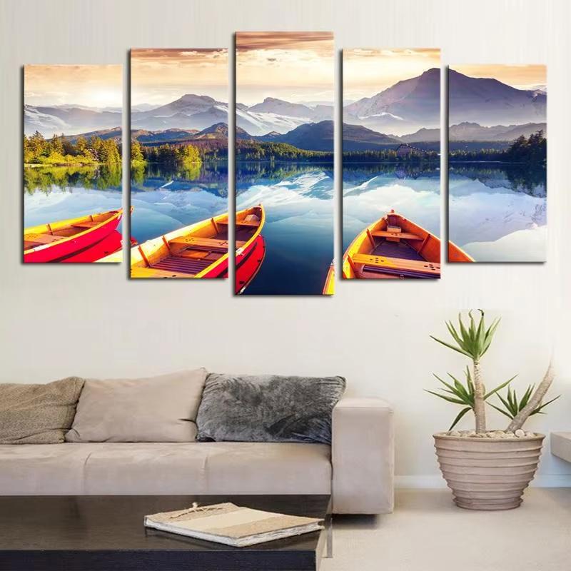 Peinture sur toile 5 panneaux Bateau Navire Images Paysage Marin Affiches et Impressions Art Mural pour Salon Décoration de Maison Sans Cadre